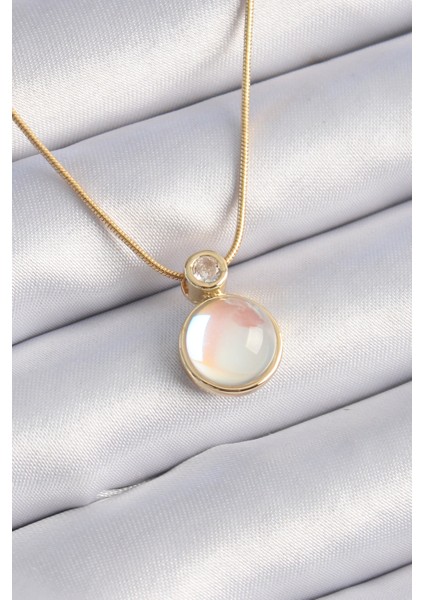 316L Çelik Gold Renk Beyaz Sedefli Vintage Kadın Kolye - Lisinya