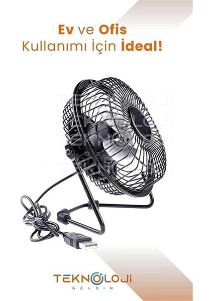 Masaüstü Fan Metal Vantilatör USB ile Çalışan Soğutucu Siyah