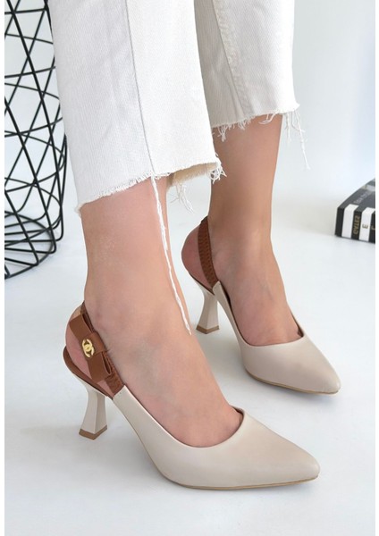 Toran Bej Cilt Topuklu Ayakkabı - Lisinya