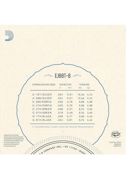 D'addario EJ88T-8 8 Telli Tenor Ukulele Için Naylon Tel modelleri