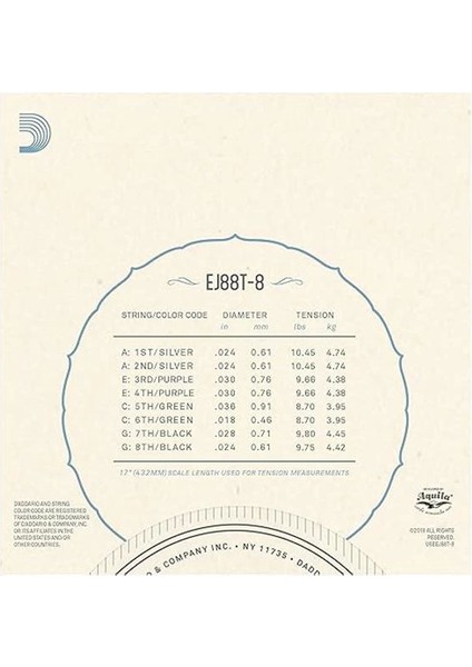 D'addario EJ88T-8 8 Telli Tenor Ukulele Için Naylon Tel