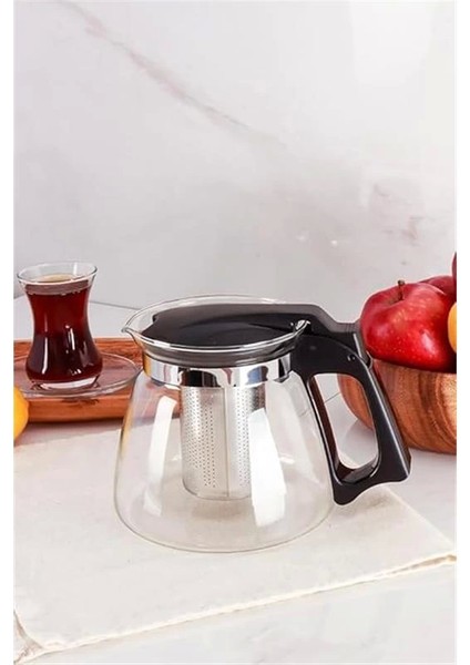 Isıya Dayanıklı Borosilikat Cam Demlik, Kendinden Süzgeçli, Şık Tasarım (1500 Ml)