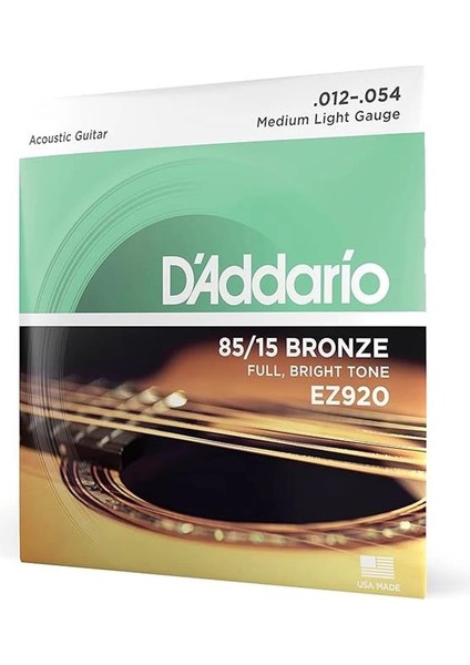 D'addario EZ920 012 Akustik Gitar Teli 85-15 Med Lıte