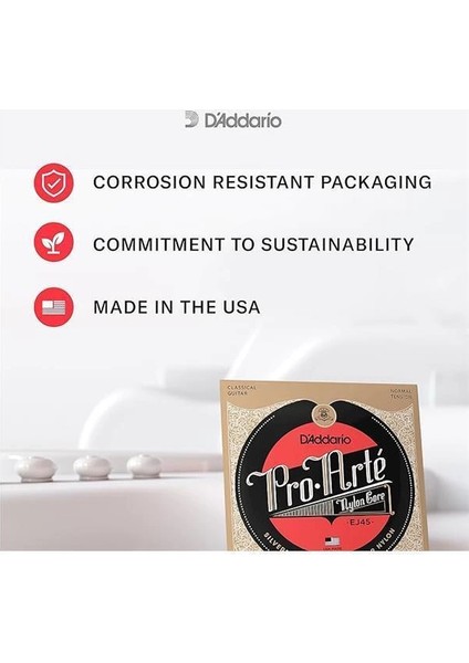 D'addario EJ46LP Pro-Arte Kompozitleri Sert (.0285-.045) Hafif Cilalı Klasik Gitar Telleri