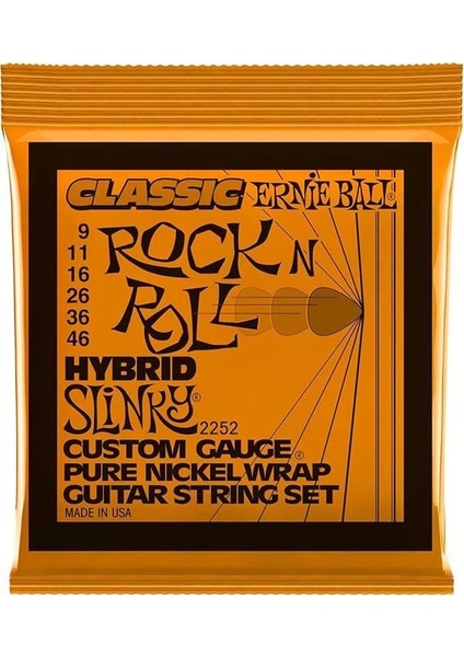Hybrid Slinky Klasik Rock 'n' Roll Elektro Gitar Telleri, Saf Nikel Sargı, Ölçü 9-46