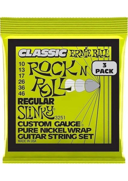 U Düzenli Slinky Klasik Rock And Roll Elektro Gitar Dizeleri Saf Nikel Yara 3 Paket Ölçer