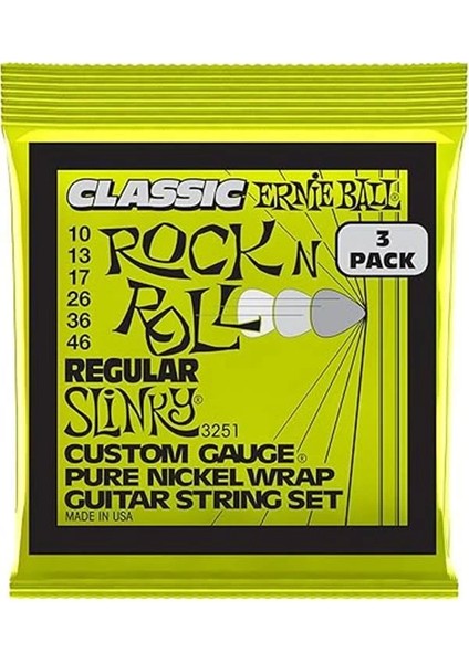 U Düzenli Slinky Klasik Rock And Roll Elektro Gitar Dizeleri Saf Nikel Yara 3 Paket Ölçer