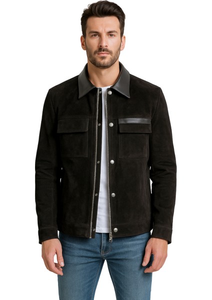 Oscar Hakiki Süet Deri Erkek Siyah Deri Detaylı Ceket fiyatları