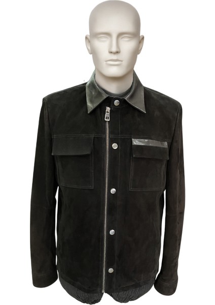 Oscar Hakiki Süet Deri Erkek Siyah Deri Detaylı Ceket modelleri