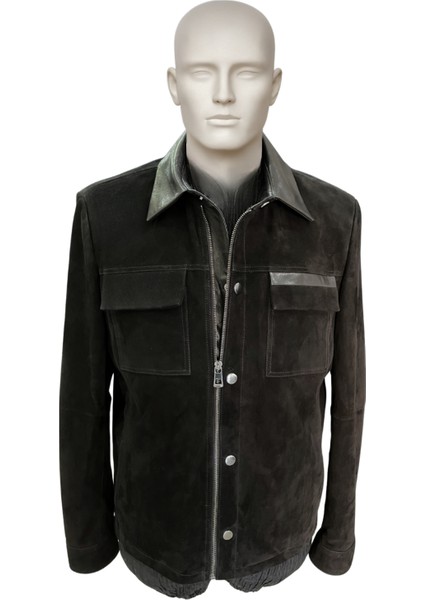 Oscar Hakiki Süet Deri Erkek Siyah Deri Detaylı Ceket fırsatları