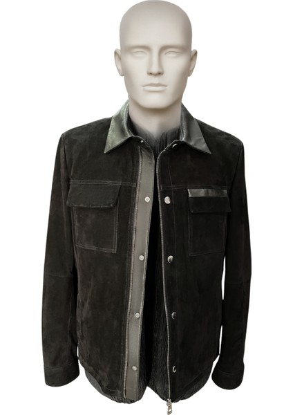 Oscar Hakiki Süet Deri Erkek Siyah Deri Detaylı Ceket indirimleri