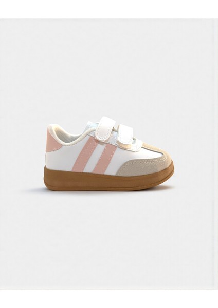 Unisex Rahat Tabanlı Hafif Esnek Ortopedik Cırtlı Günlük Çocuk Sneaker Spor Ayakkabı - Beyaz-Pudra fiyatları