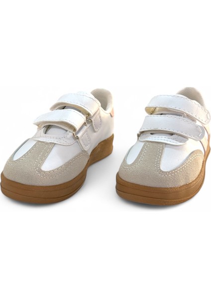 Unisex Rahat Tabanlı Hafif Esnek Ortopedik Cırtlı Günlük Çocuk Sneaker Spor Ayakkabı - Beyaz-Pudra modelleri