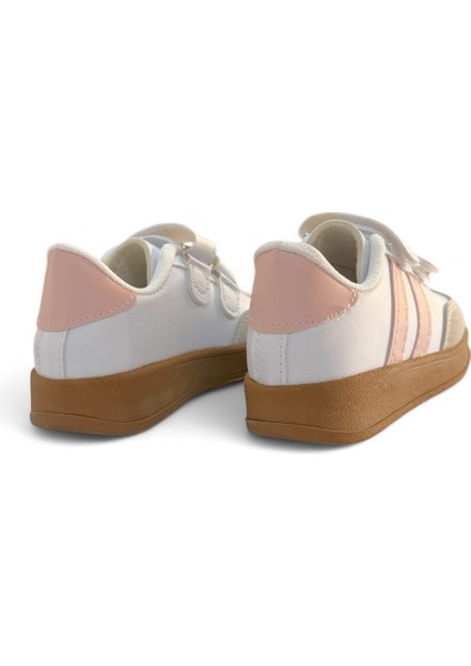 Unisex Rahat Tabanlı Hafif Esnek Ortopedik Cırtlı Günlük Çocuk Sneaker Spor Ayakkabı - Beyaz-Pudra indirimleri