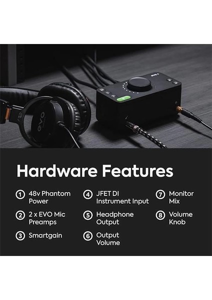 Evo4, Evo 4 USB Ses Arabirimi Ses Kartı Müzik Üretimi Için (2 In / 2 Out USB Ses Arayüzü, 48
