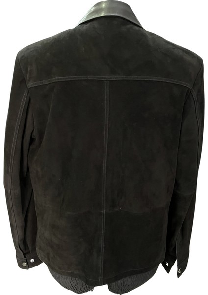 Oscar Hakiki Süet Deri Erkek Siyah Deri Detaylı Ceket