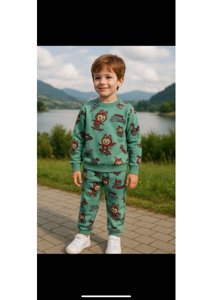 Erkek Çocuk Labubu Karakter Baskılı %100 Pamuk Mevsimlik Pijama Takımı fırsatları