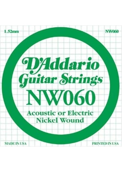 D'addario NW060 Elektro ve Akustik Tek Tel, (Kalin Mi)
