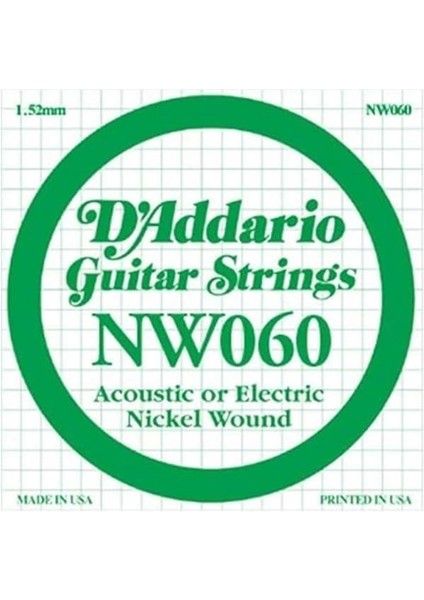 D'addario NW060 Elektro ve Akustik Tek Tel, (Kalin Mi) fiyatları