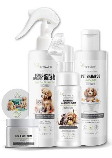 Kuyruk Sallayan Bakım Seti | Şampuan | Pati Burun Balm | Tüy Açıcı Sprey | Pati Köpük | Kedi Köpek