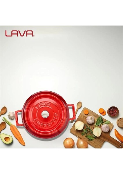 Döküm Yuvarlak Tencere, Trendy, 24 Cm, 4.49 L Hacim, Kırmızı