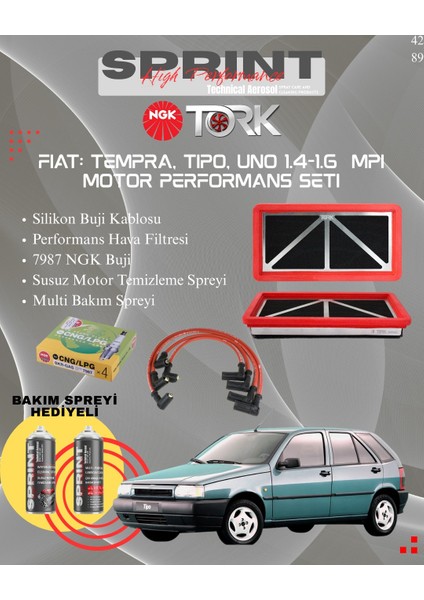 Fiat: Tempra, Tipo 1.6 Mpı Motor Bakım Seti (Bakım Spreyi Hediyeli)