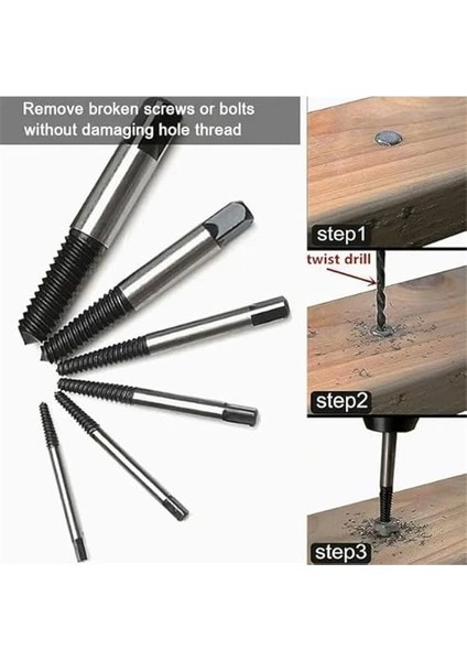 ® 6'lı Profesyonel Vida Çıkarma Seti Kırık Civata Kılavuz Çıkarıcı Hasarlı Dönmeyen Sıkışmış