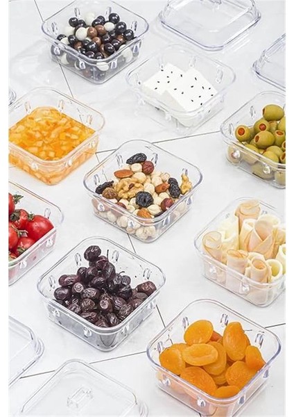 Akrilik Şeffaf 6’lı Kapaklı Kahvaltılık Kahvaltı Seti & Saklama Kabı (Cam DEĞILDIR)-1825