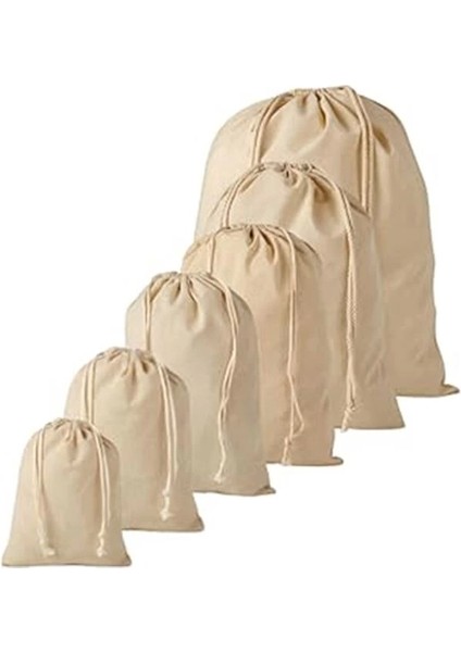 + Ip Büzgülü Ham Bez Kese, Meyve, Sebze, Bakliyat, Ekmek Kesesi, Çok Amaçlı Kese (6 Adet)