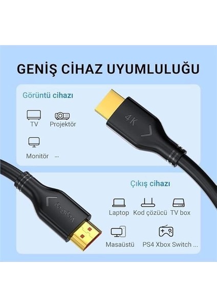 V-H109 18GBPS Hdr 4K 60Hz 3D HDMI 2.0 Kablo 5 Metre fiyatları