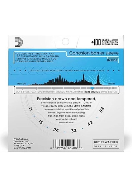 D'addario EZ910 Akustik Gitar Tel Seti, 85/15 Bronze, Light Gauge