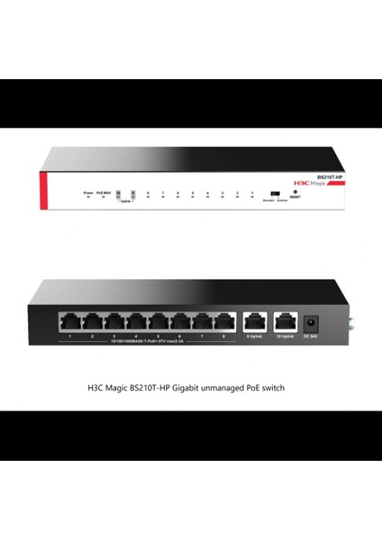 Magic BS210T-HP, 10 Port, Gigabit, 8 Port Poe, 110W, +2 Port Gigabit Uplink, Metal Kasa, Yönetilemez, Masaüstü Switch