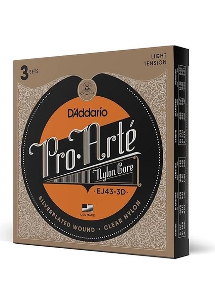 D'addario EJ43 Pro-Arte Naylon Teller, Klasik Gitar Için, Hafif Gerilim, 3 Set