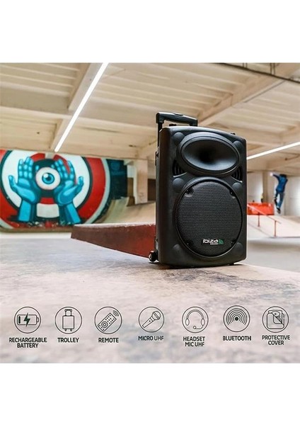 - PORT15UHF-BT - Taşınabilir Hoparlör, 15 Inç (38 Cm)/maks. 800W, 2 Mikrofonlu (Vhf), Uzaktan modelleri