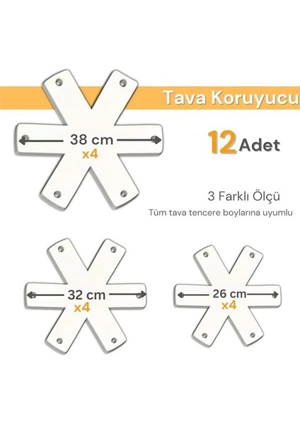 Beylini 12 Adet Tencere Tava Koruyucu Düzenleyici Çizilme Önleyici Set (Beyaz)