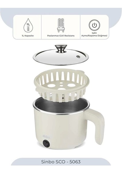 SCO-5063 Çok Fonksiyonlu Buharlı Pişirici – 1 Litre Kapasite, Paslanmaz Gizli Rezistans fiyatları