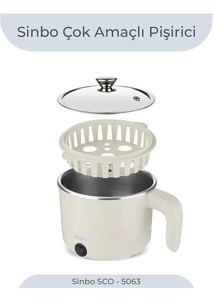 SCO-5063 Çok Fonksiyonlu Buharlı Pişirici – 1 Litre Kapasite, Paslanmaz Gizli Rezistans