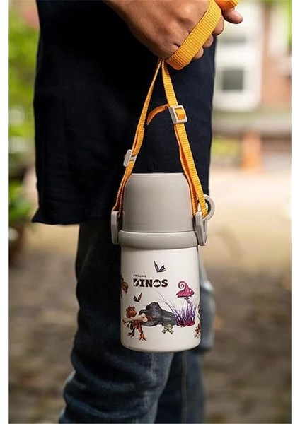 Thermo Isoleerfles Met Beker In Draagriem - 380 ml - Dino Marka