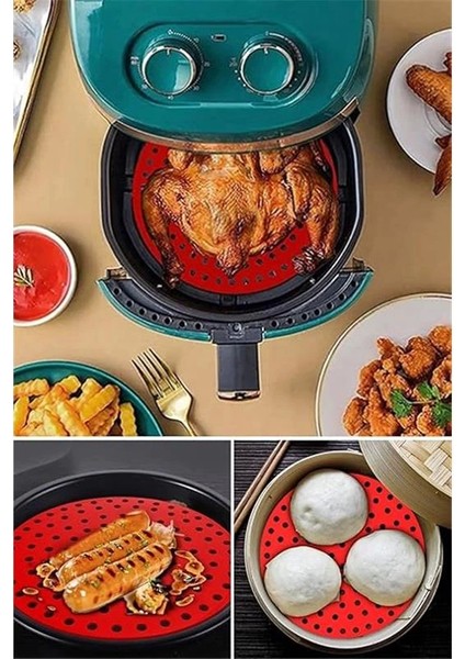 ® Renkli Isıya Dayanıklı Yıkanılabilir Silikon Fırın ve Airfryer Yuvarlak Model Pişirme Matı fiyatları