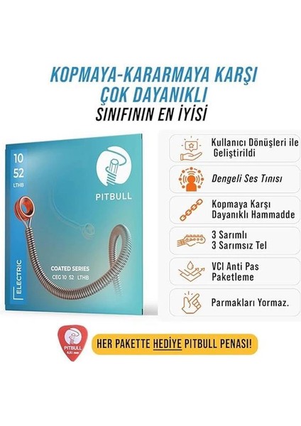 Strings Coated Seri Elektro Gitar Teli – Uzun Ömürlü, Parlak Ton, Yüksek Dayanıklılık (10-52 fiyatları