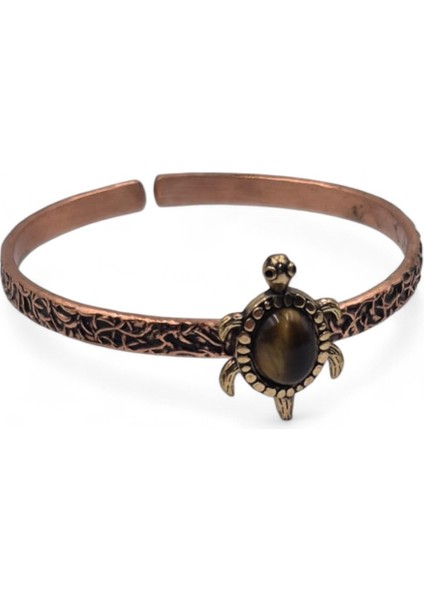 Kaplangözü Doğal Taşlı Kaplumbağa Figürlü Saf Bakır Otantik Bilezik Doğal Taş fırsatları