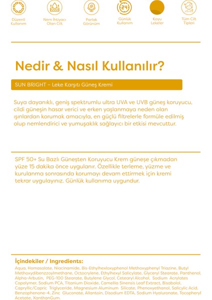 Dermobliss Sunbrıght Leke Karşıtı Güneş Kremi 100 ml modelleri