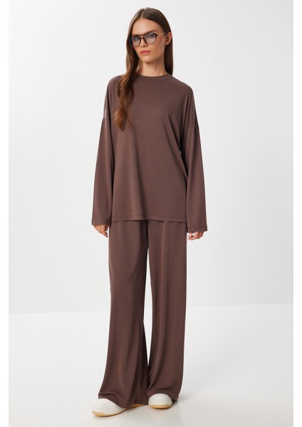 Basic Yumuşak Modal Alt-Üst Takım LUB0244 Kahverengi