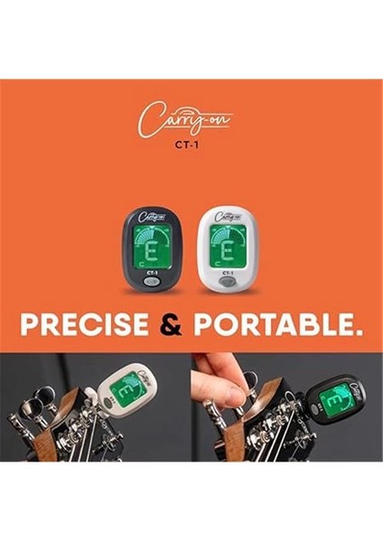 Carry-On Ct-1 Kromatik Akort Cihazı, Gitar, Bas, Ukulele C Için, Döner LCD Ekranlı, Siyah