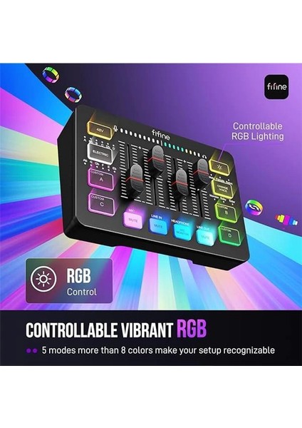 Oyun Ses Mikseri, Xlr Mikrofon Arayüzü ile Akış Rgb Pc Mikser, Bireysel Kontrol, Ses Fader