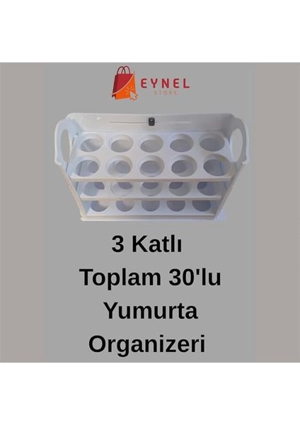 3 Katlı Yumurtalık Buzdolabı Organizeri Saklama Kabı 30 Bölmeli Raflı Yumurta Kutusu Düzenleyici (1