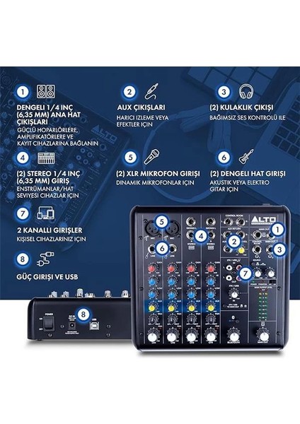 Truemix 600 - Ses Mikseri, 2 Xlr Mikrofonlu Giriş, USB Ses Arayüzü ve Bluetooth, Podcasting modelleri