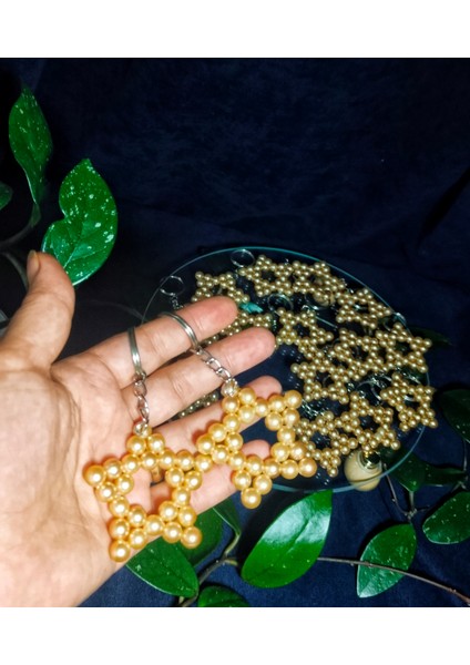 15 Adet Uzun Zincirli Inci Yıldız Anahtarlık-Yeni Doğan-Mevlid-Sünnet Hediyesi-Doğum Günü