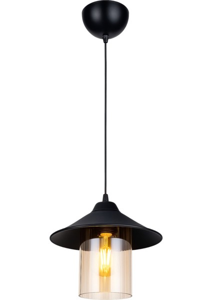 Fötr Tekli Sarkıt Avize – Siyah Modern Tasarım, Camlı Göbekli, 25x50 cm E27 Uyumlu fiyatları