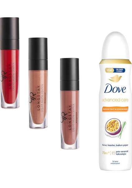 Uzun Süre Kalıcı Likit Mat Ruj 3 Lü Set 11-09-22 + Dove Sprey Deodorant Passion&lemongrass 150 ml